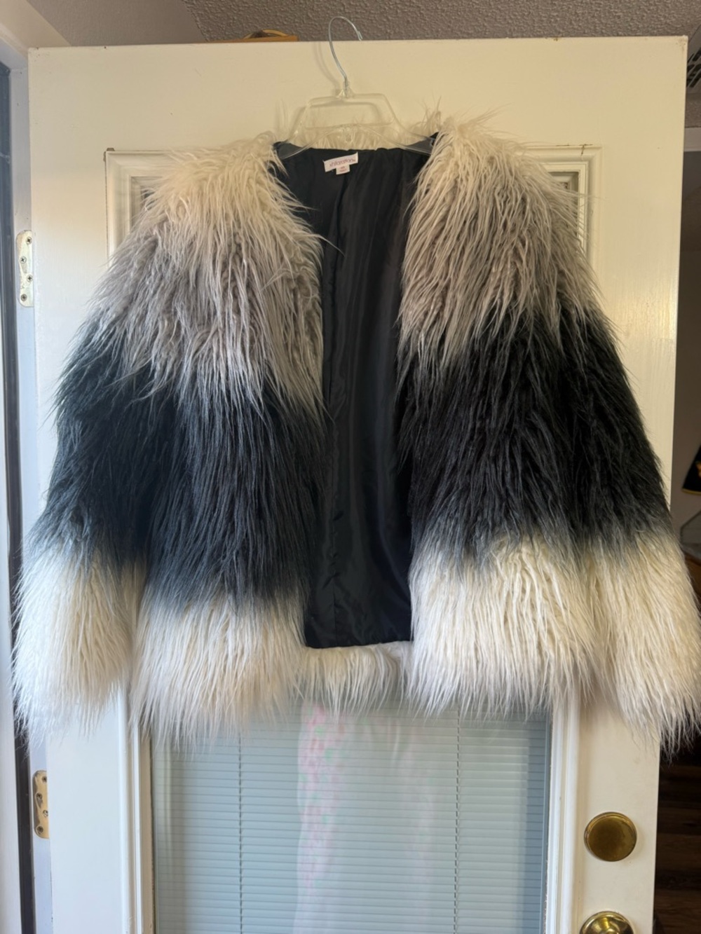 Xhilaration Two-Tone Faux Fur Jacket in Black and Cream